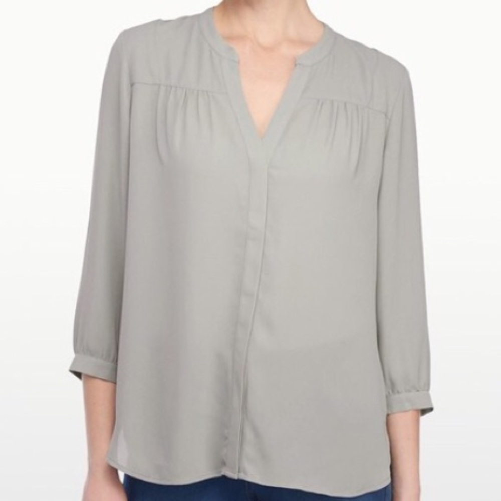 Shirred long-sleeve blouse